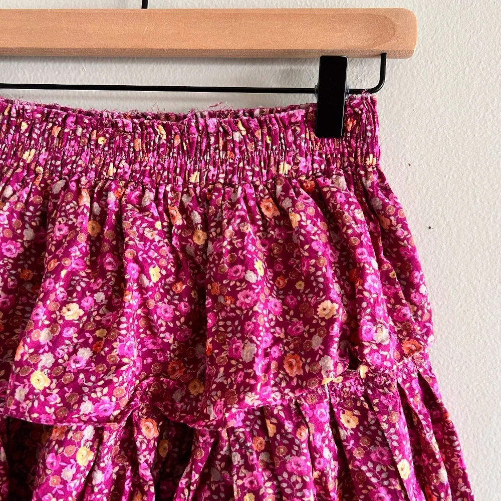 LoveShackFancy Ruffle Mini Skirt | Cherry Wine | Size Small